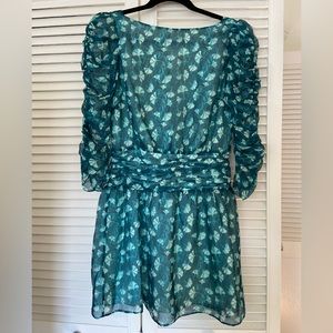 Rachel Zoe Teal Print Puff Sleeve Mini Dress - Size XS